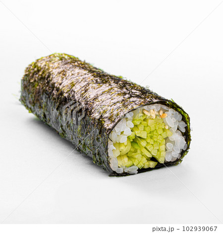 Portion of uncut cucumber maki sushi rolls 102939067
