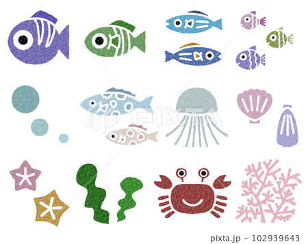 海の生き物セットB 画用紙のイラスト素材 [102939643] - PIXTA