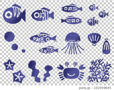 Sea Creatures Set D Indigo Dye Sea Creatures Set D Indigo Dye 102939645