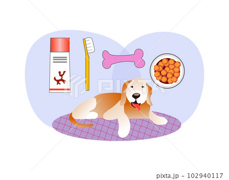 Vector illustration about the benefits of caring for the teeth of dogs. Satisfied dog, toothbrush and paste.Oral hygiene for dogs. Dental care images. Gum disease prevention. Dental care. Raising Vector illustration about the benefits of caring for the teeth of dogs. Satisfied dog, toothbrush and paste.Oral hygiene for dogs. Dental care images. Gum disease prevention. Dental care. Raising 102940117
