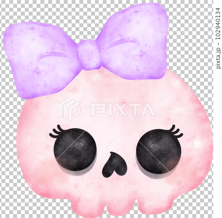 Cute Pink Halloween skull bone girl cartoon character hand painted illustration Cute Pink Halloween skull bone girl cartoon character hand painted illustration 102940134