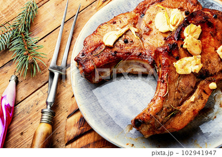 Grilled meat steak for christmas, BBQ. Grilled meat steak for christmas, BBQ. 102941947