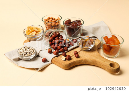 Tasty food concept - delicious dried fruits, tasty dried food Tasty food concept - delicious dried fruits, tasty dried food 102942030
