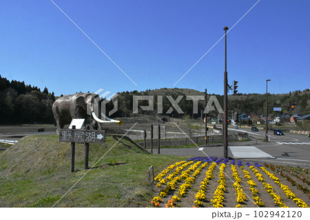 国道18号からの野尻湖ナウマンゾウの親子像 国道18号からの野尻湖ナウマンゾウの親子像 102942120