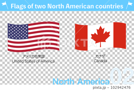 はためく世界の国旗アイコン、北米2ヶ国セット 102942476