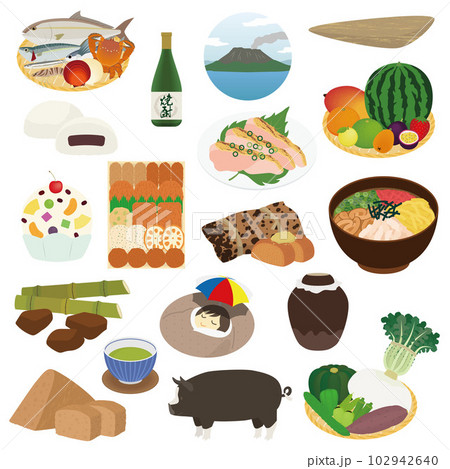 鹿児島の名物のイラストセット 102942640