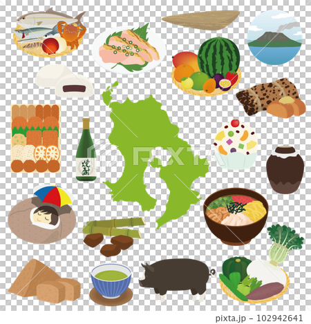 鹿児島の名物のイラストセット 鹿児島の名物のイラストセット 102942641