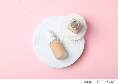 Concept of cosmetic and make up - foundation, top view Concept of cosmetic and make up - foundation, top view 102943287