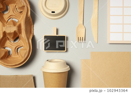Mockup flat lay with craft accessories on light gray background Mockup flat lay with craft accessories on light gray background 102943364
