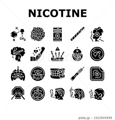 nicotine cigarette tobacco smoke icons set vector 102944999