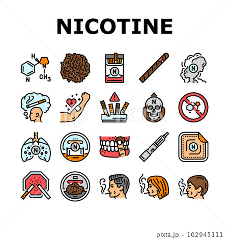 nicotine cigarette tobacco smoke icons set vector nicotine cigarette tobacco smoke icons set vector 102945111