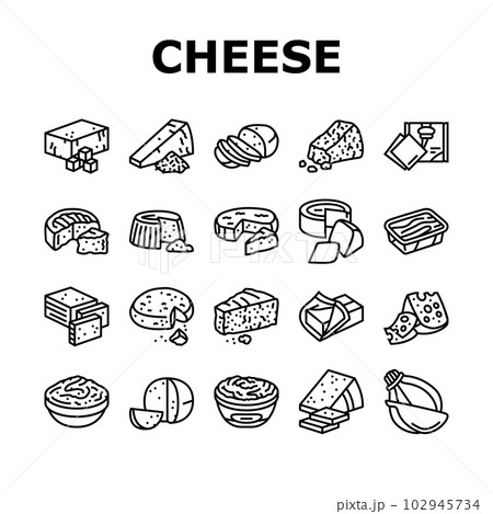 cheese food slice piece dairy icons set vector 102945734