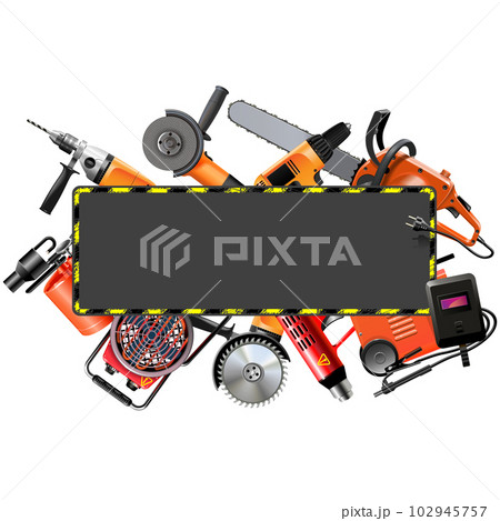 Vector Black Construction Placard with Power Tools 102945757