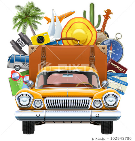Vector Tourism Concept with Yellow Car Vector Tourism Concept with Yellow Car 102945780