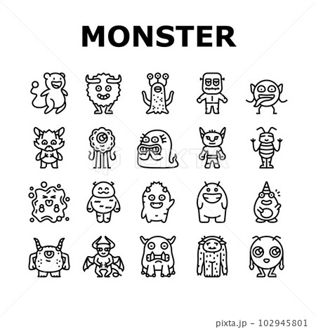 monster funny cute alien icons set vector 102945801