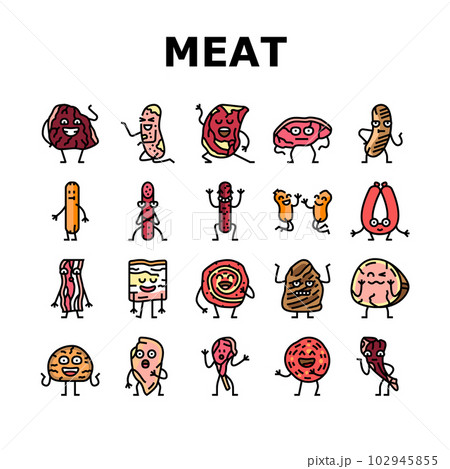 meat character beef food funny icons set vector 102945855