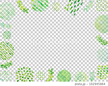 水彩風の緑の植物と抽象的な模様の円の飾りフレーム 水彩風の緑の植物と抽象的な模様の円の飾りフレーム 102945864