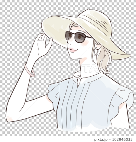 A girl wearing Sun Hat and Sunglass, Draw a girl