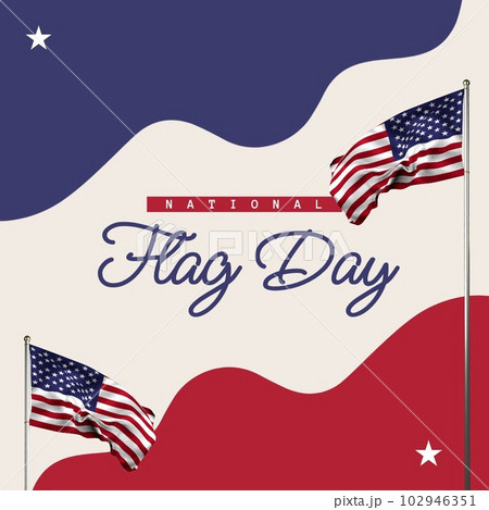 Composition of national flag day text over flag of usa on blue, white and red background 102946351