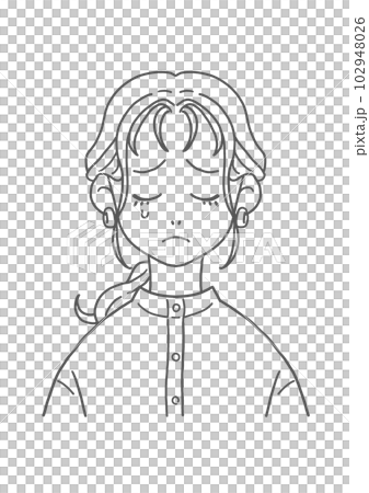 Stand collar crying woman (line drawing) 102948026