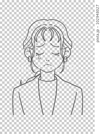Crying woman in a collarless jacket (line drawing) 102948027