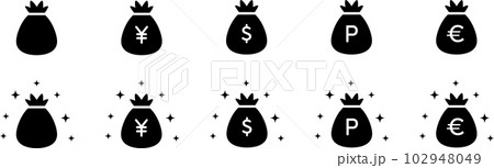 黒の袋に入ったポイントとお金のアイコンセット 102948049