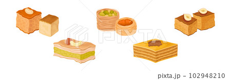 Turkish Delight or Arabic Sweet and Sugary Dessert Vector Set 102948210