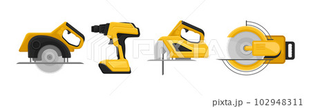 Yellow Power Tool for Construction Work Vector Set 102948311