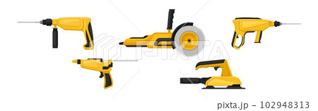 Yellow Power Tool for Construction Work Vector Set 102948313