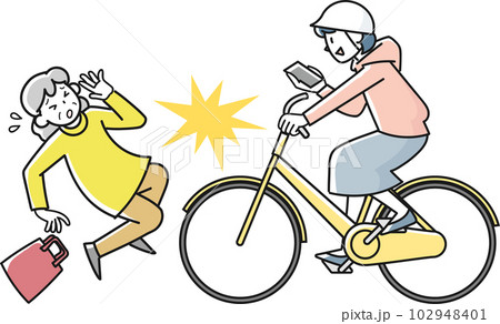 スマホを見ながら自転車を運転したために起きた衝突事故 102948401