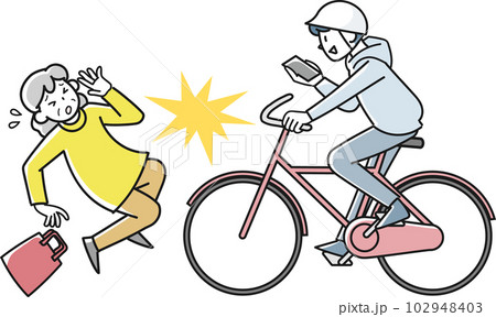 スマホを見ながら自転車を運転したために起きた衝突事故 102948403