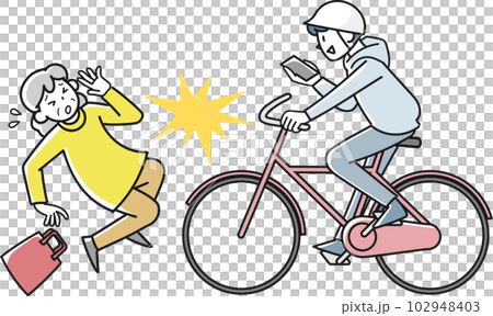 スマホを見ながら自転車を運転したために起きた衝突事故 102948403