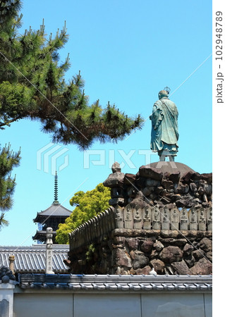 【香川県】四国霊場「第75番札所」総本山善通寺（西院の仁王門から見た五重塔） 102948789
