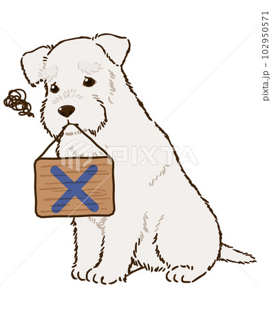 バツマークを咥えるシュナウザー(白) バツマークを咥えるシュナウザー(白) 102950571