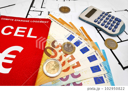 A CEL passbook with Euros and blueprints 102950822