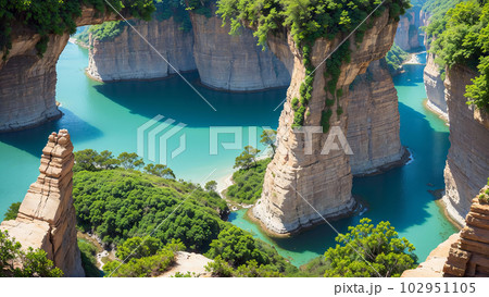 AI生成画像【大自然】崖・絶壁・川・池・湖・ジャングルの風景 AI生成画像【大自然】崖・絶壁・川・池・湖・ジャングルの風景 102951105