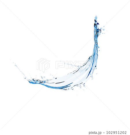 wavy splash clip art isolated on blue background. twisted liquid shape, water splash 102951202