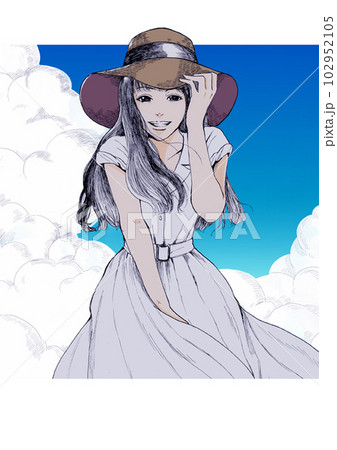 麦わら帽子の女性のイラスト素材 [102952105] - PIXTA