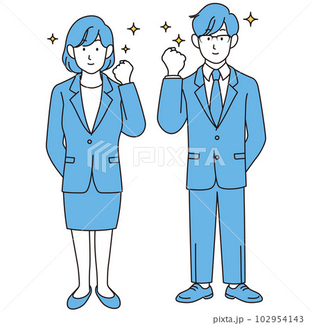 キラキラのガッツポーズをする新入社員 102954143