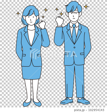 キラキラのガッツポーズをする新入社員 102954143