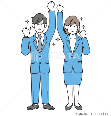 キラキラのガッツポーズをする新入社員 102954149