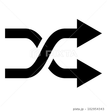 シンプルなシャッフルのアイコン、矢印が交差するイラスト 102954343