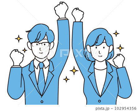 キラキラのガッツポーズをする新入社員 102954356