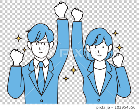 キラキラのガッツポーズをする新入社員 102954356