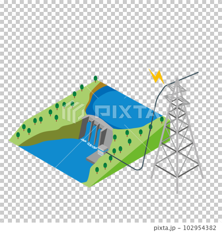 Image of hydroelectric power generation and power transmission Image of hydroelectric power generation and power transmission 102954382