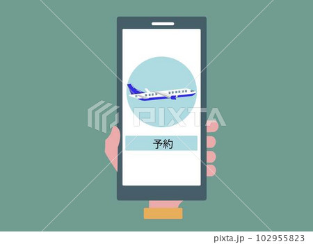 アプリで航空券の予約をする。スマホ、飛行機、チケット。ベクターイラスト 102955823