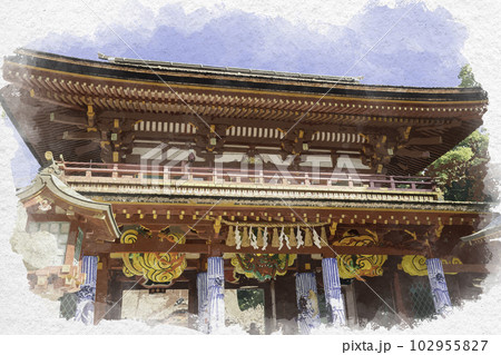 水彩画風 太宰府天満宮 楼門 福岡県太宰府市のイラスト素材 [102955827