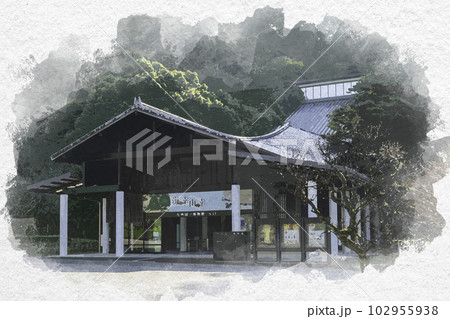 水彩画風　太宰府　九州国立博物館入口　福岡県太宰府市 102955938
