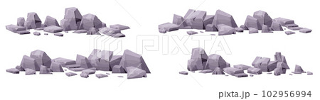 Cartoon stones collection isolated on white. Pieces of mountain rock and desert stones vector illustration 102956994
