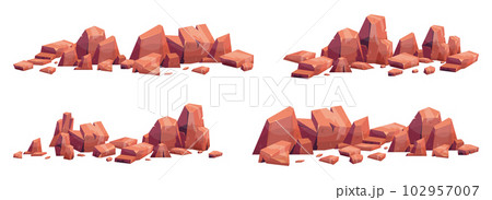 Cartoon stones collection isolated on white. Pieces of mountain rock and desert stones vector illustration 102957007